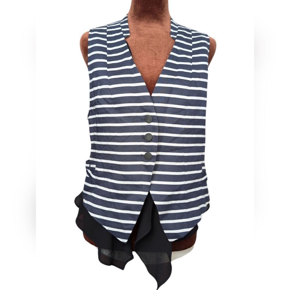 Linen Blend Navy Striped Waistcoat Vest Size M